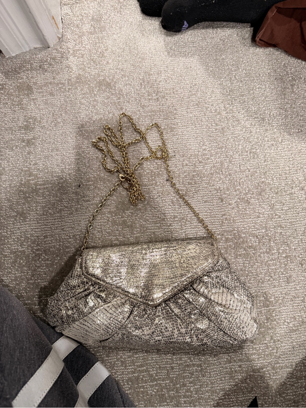 Metallic Gold Textured Envelope Clutch With Chain Strap